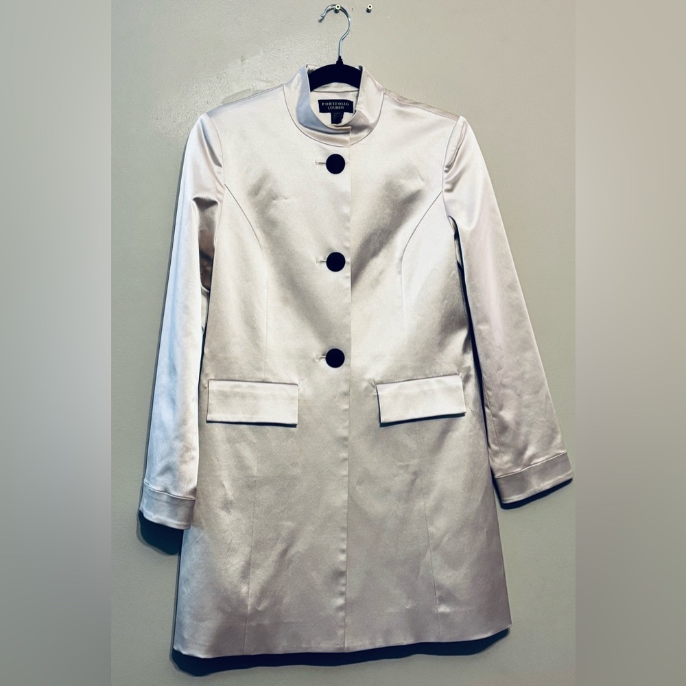 Portfolio Louben Champagne Satin 3/4 Sleeve Button Up Jacket Size 4